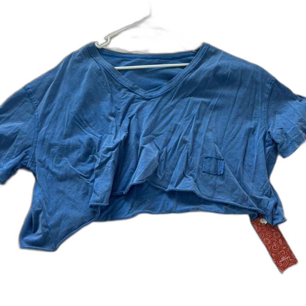 SHEIN Cropped T-Shirt Flowy Soft Medium Women's Blue Loose Tee Cotton